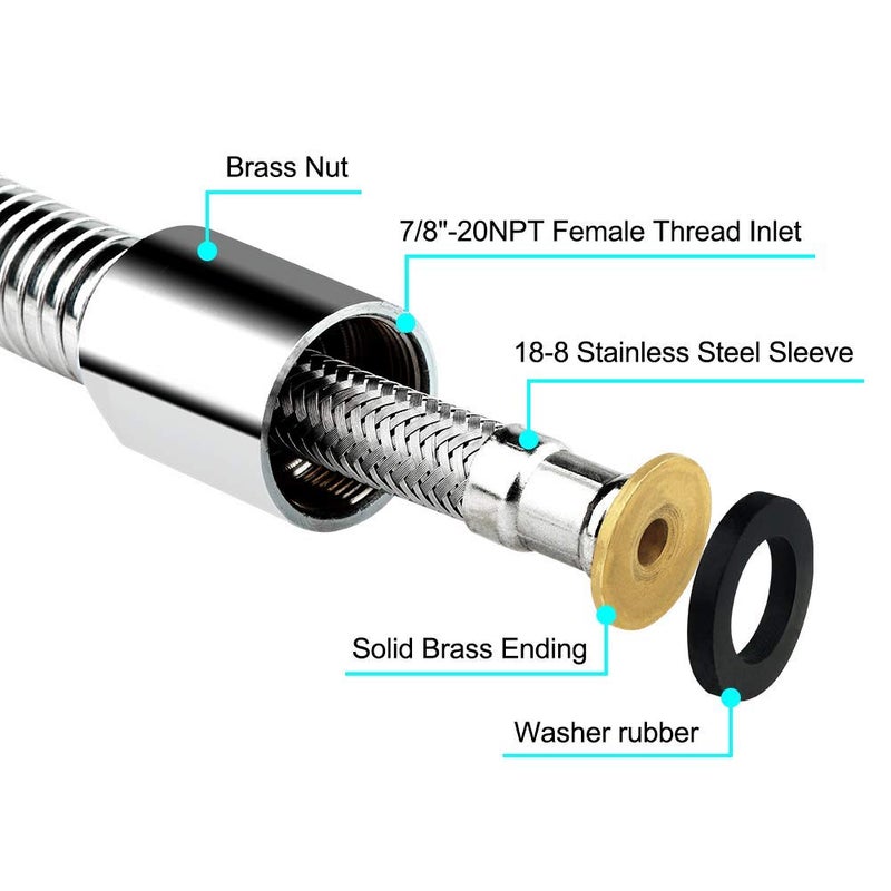 KWODE Pre-rinse Sprayer Hose Replacement Kit for Commercial Kitchen Sink Faucet, 44â€ Length Stainless Commercial Dish Spray Hose Parts - Image 4